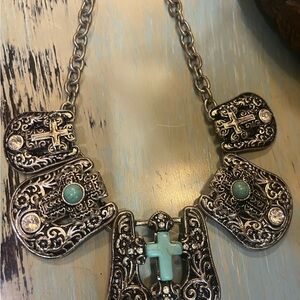Silver and Turquoise Cross Necklace
